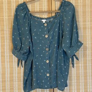 LC Lauren Conrad Blue Button-Down Blouse